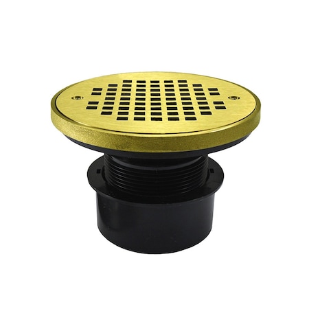 Jones Stephens 3in ABS Inside Pipe Fit Adj General Purpose Drain with Polished Brass Strainer and Grout Ring D53161